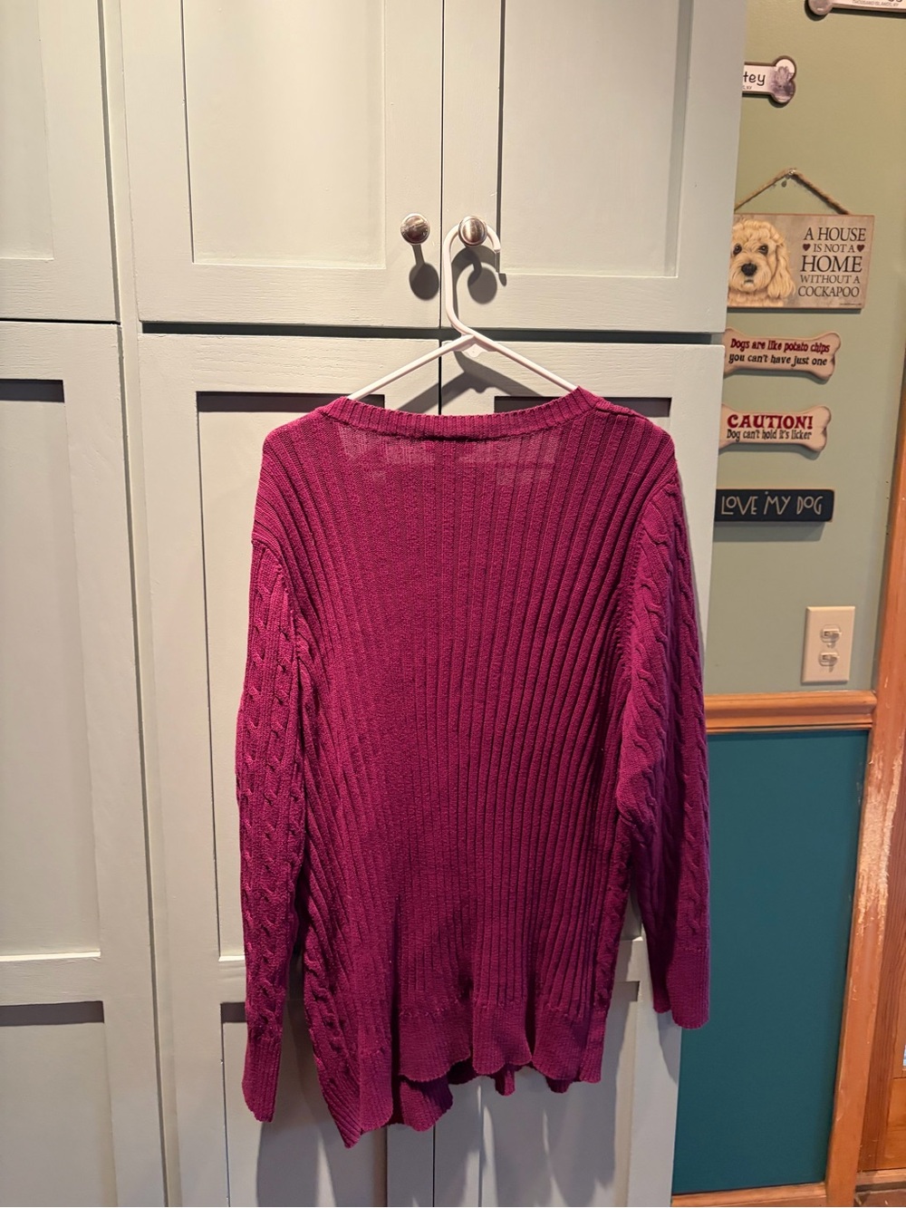 Lane Bryant Raspberry Cable-Knit V-Neck Sweater - Picture 3 of 3
